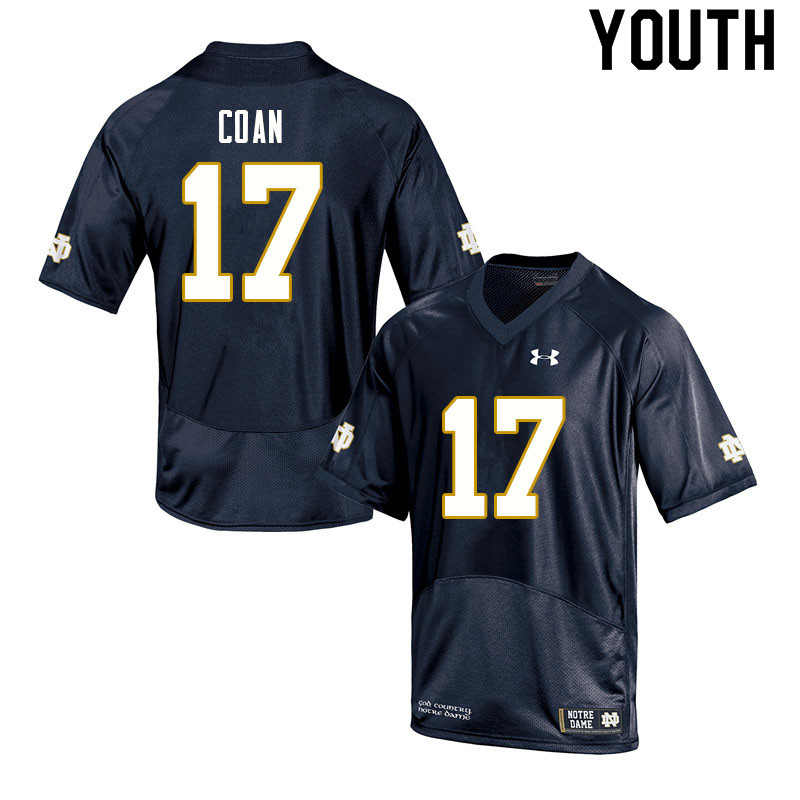 Youth NCAA Notre Dame Fighting Irish #17 Jack Coan Stitched College Under Armour Authentic Navy Football Jersey IR10L51HI